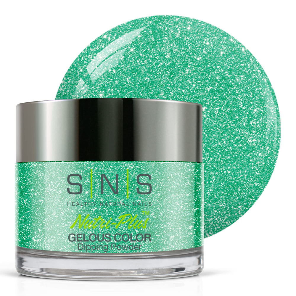 SNS Nail Dip Powder Sassy Lingerie green shimmer swatch for long-lasting color