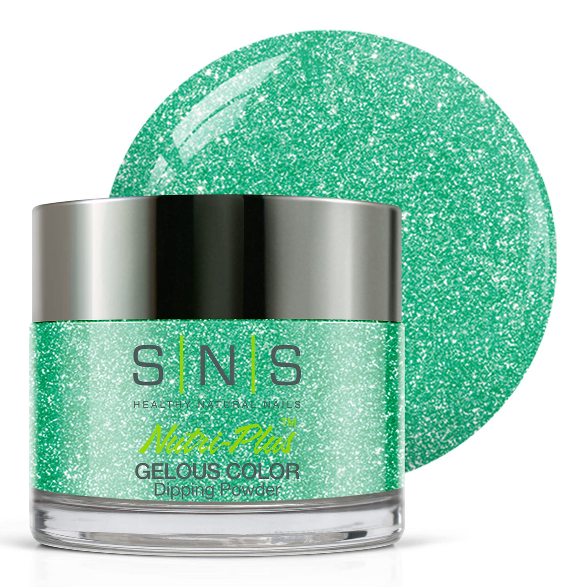 SNS Nail Dip Powder Sassy Lingerie green shimmer swatch for long-lasting color
