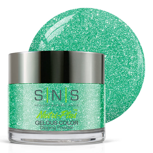 SNS Nail Dip Powder Sassy Lingerie green shimmer swatch for long-lasting color