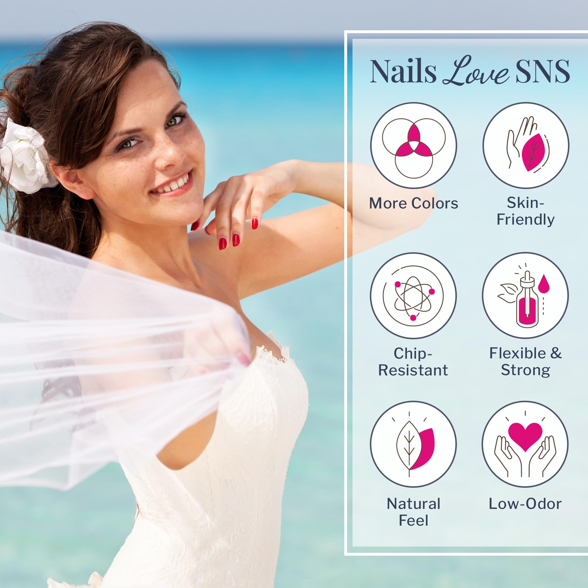 SNS Nail Dip Powder Tahitian Treat on nails demonstrates long lasting color.