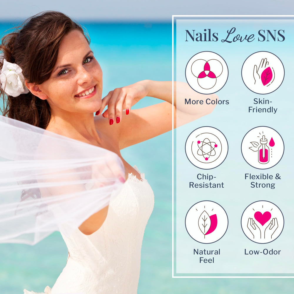 SNS Nail Dip Powder Tahitian Treat on nails demonstrates long lasting color.