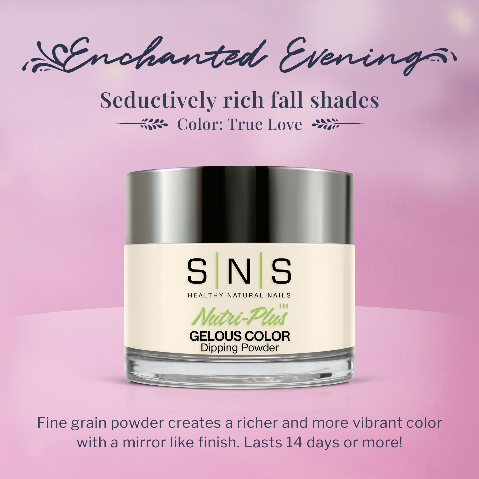 SNS Nail Dip Powder True Love on nails provides rich color with long-lasting wear.