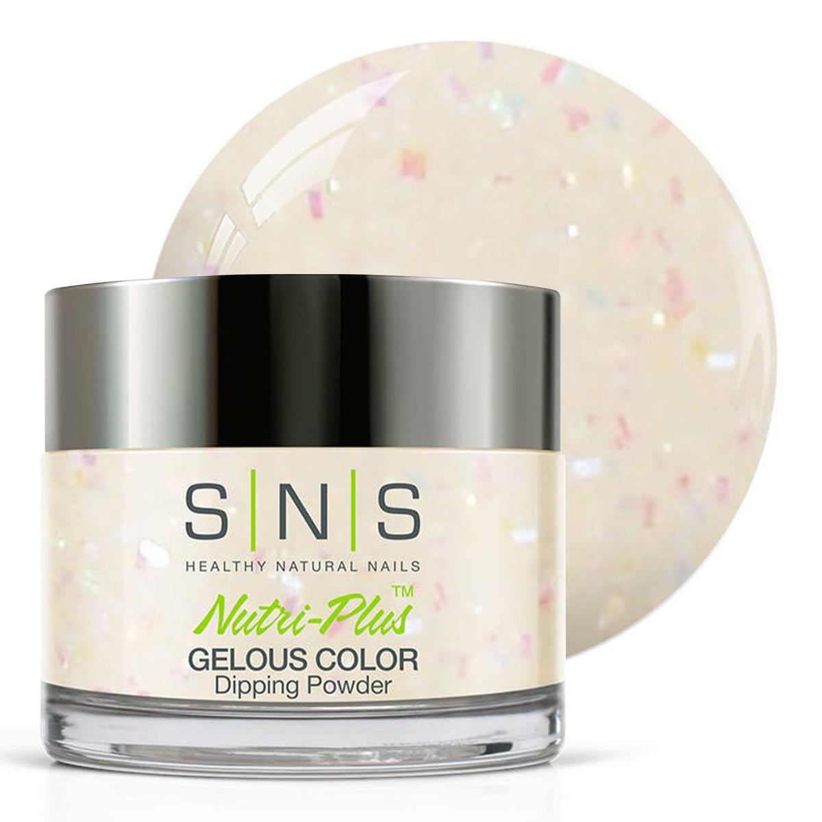SNS Nail Dip Powder Vanity Waltz jar with creamy white glitter provides long-lasting color.