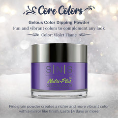 SNS Nails Violet Flame swatches reveal rich purple with iridescent shimmer