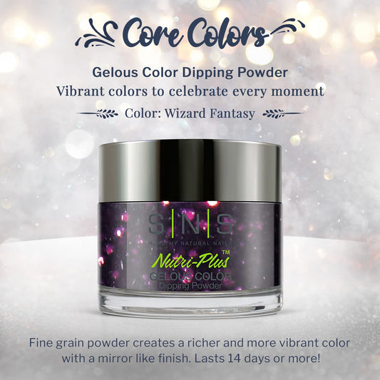 SNS Wizard Fantasy swatch on nail tip demonstrates rich color finish.