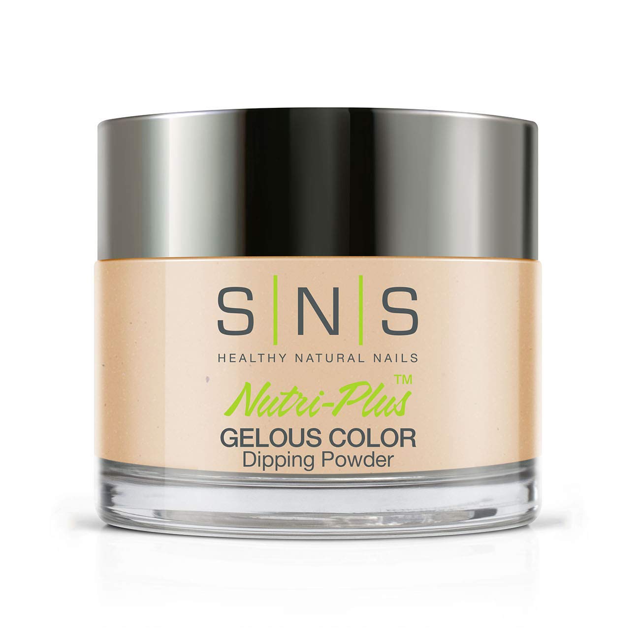 SNS Nails Gelous Color Twice Shy 1 oz jar shows natural nude shimmer with long-lasting finish.