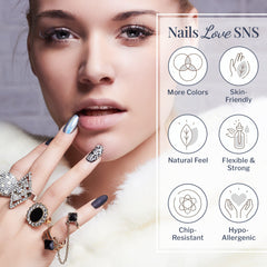 SNS Nails Nutcracker dip powder in home manicure setup suggests up to 14 days wear.
