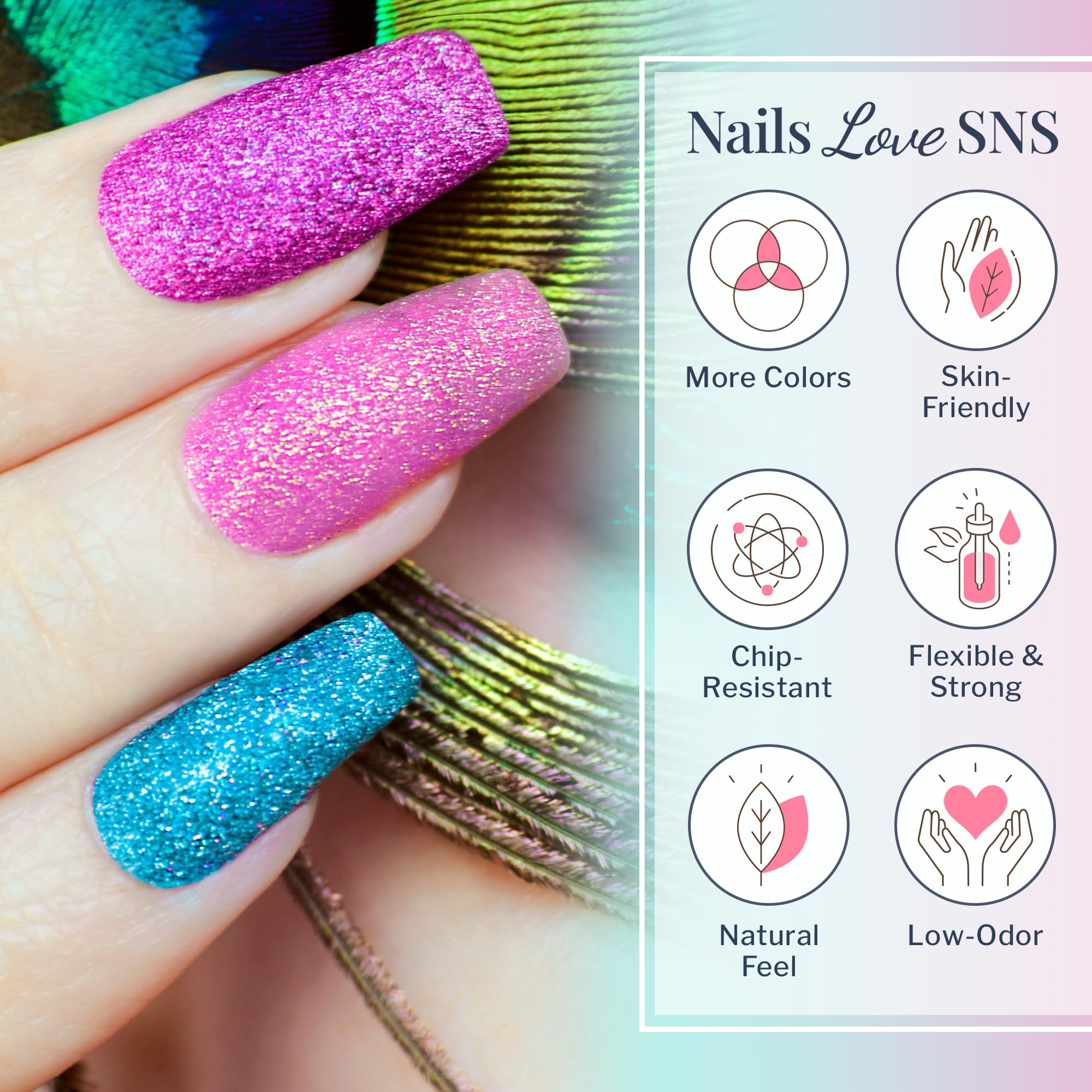 SNS nails with Baby Turaco dip powder demonstrate salon-grade, chip-resistant finish.
