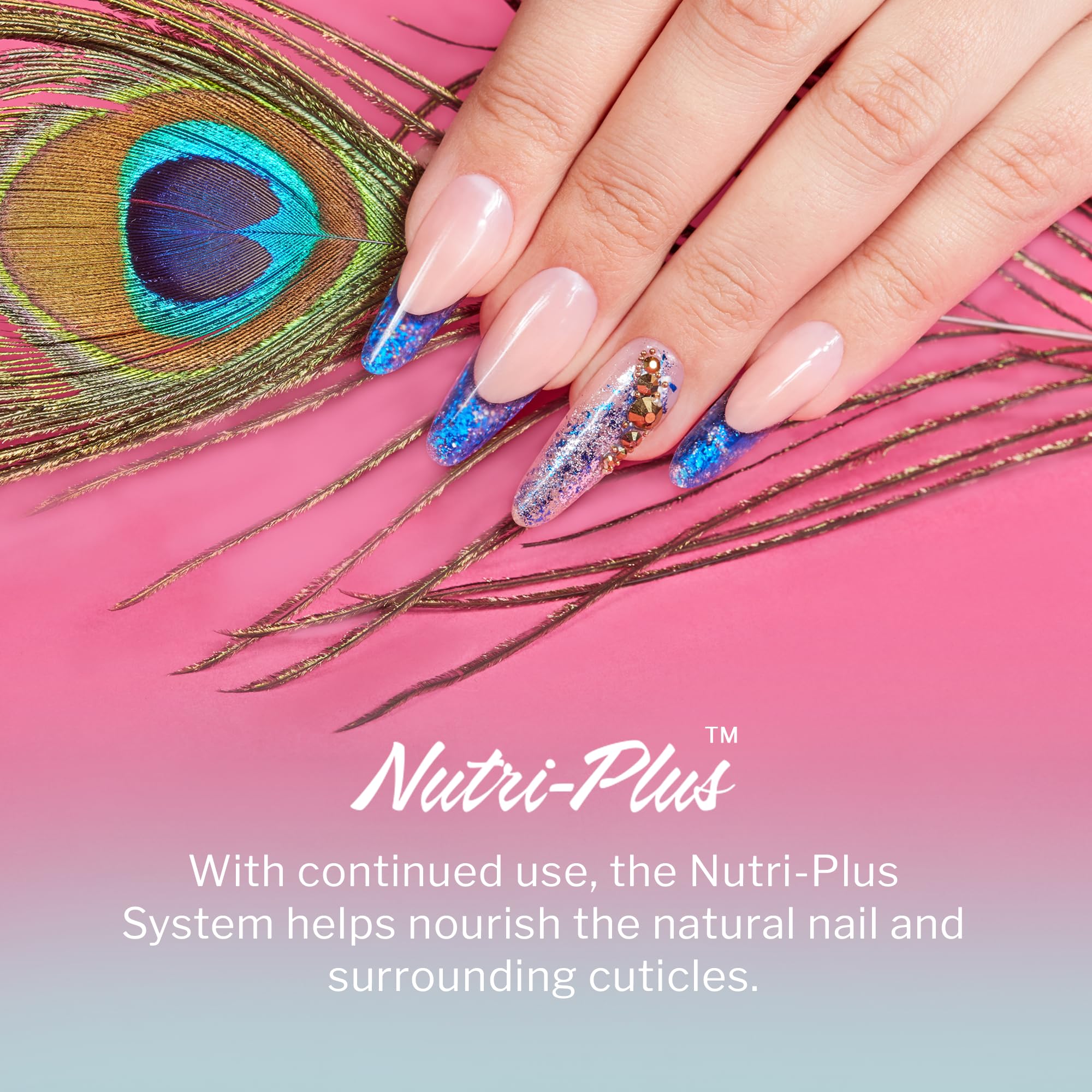 SNS Nutri-Plus system graphic highlights vitamins for healthier nail support.