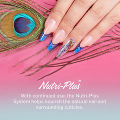 SNS Nutri-Plus system graphic highlights vitamins for healthier nail support.