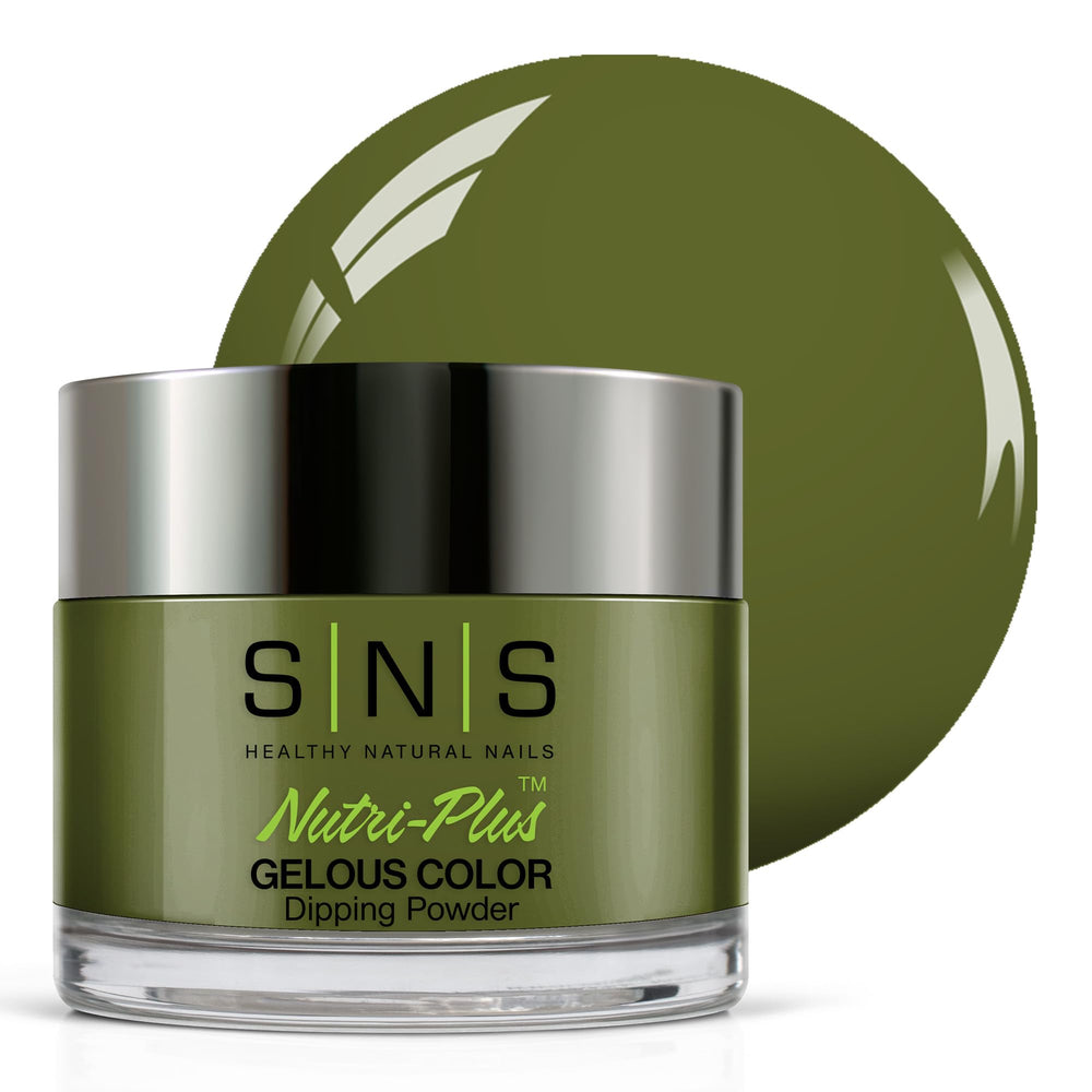 SNS Olive New York dip powder swatches show rich moss green hues for a salon-style look at home.