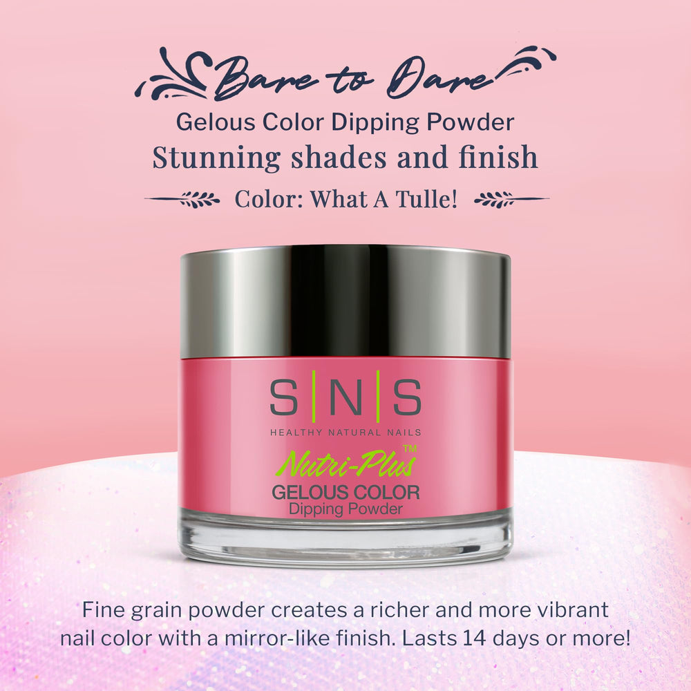 SNS What A Tulle color swatch on nail shows vibrant, long-lasting color.