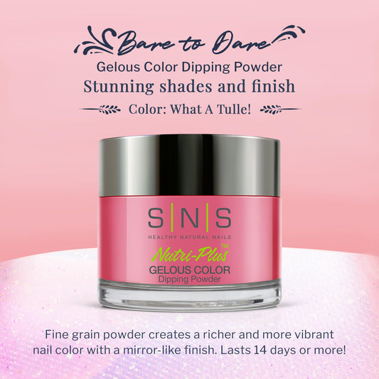 SNS What A Tulle color swatch on nail shows vibrant, long-lasting color.