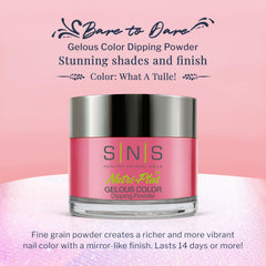 SNS What A Tulle color swatch on nail shows vibrant, long-lasting color.