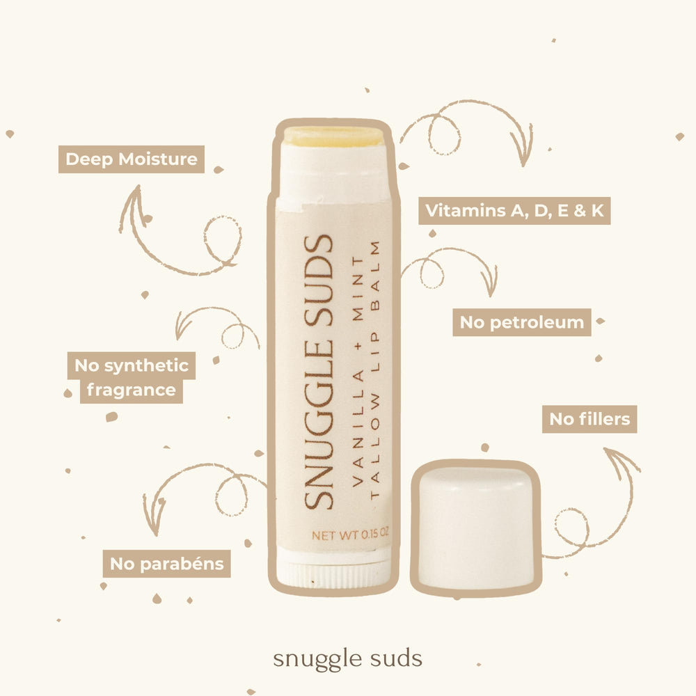Snuggle Suds handcrafted small-batch USA-made lip balm for a homegrown feel.
