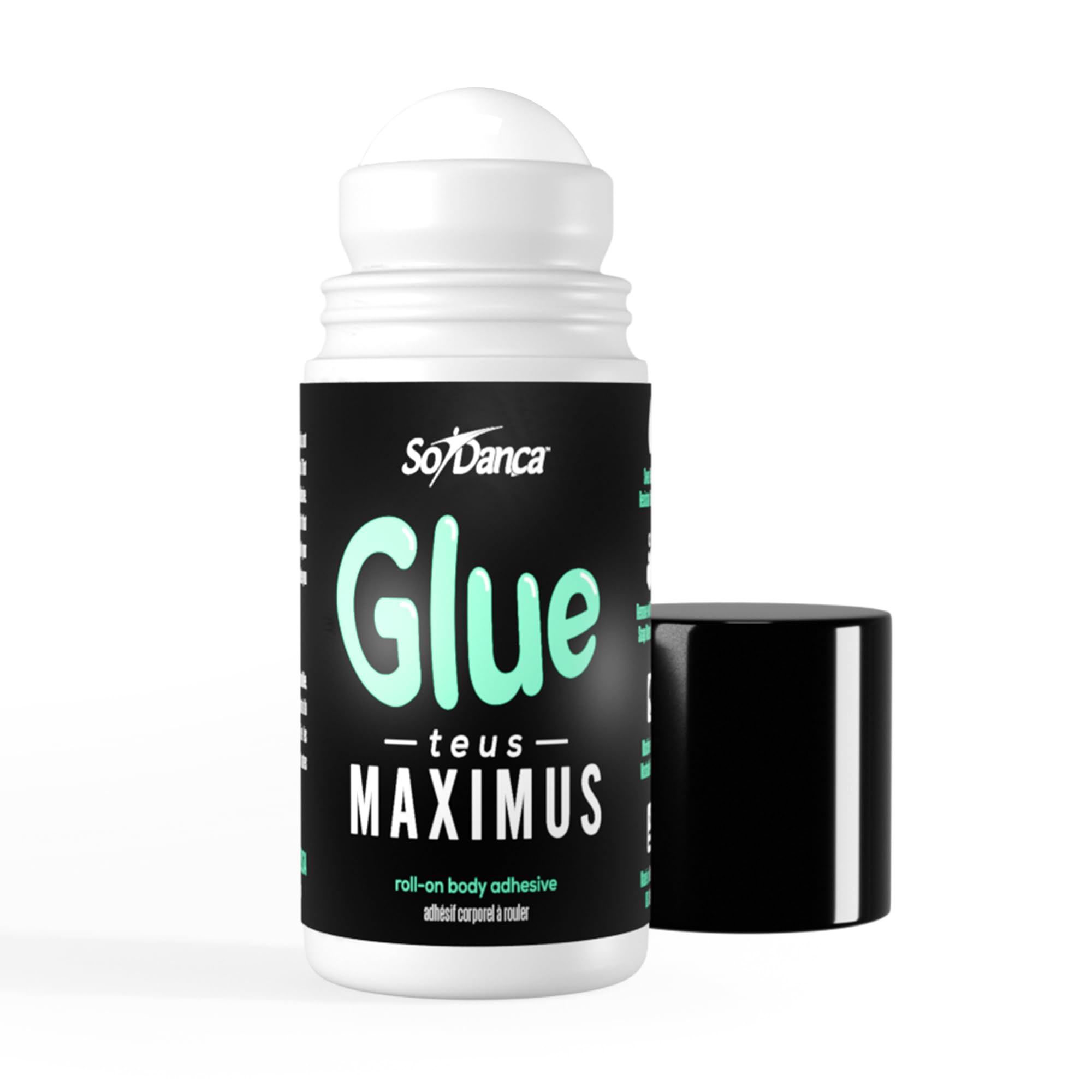 So Danca Glue-teus Maximus roll-on enables precise application for secure stage outfits.