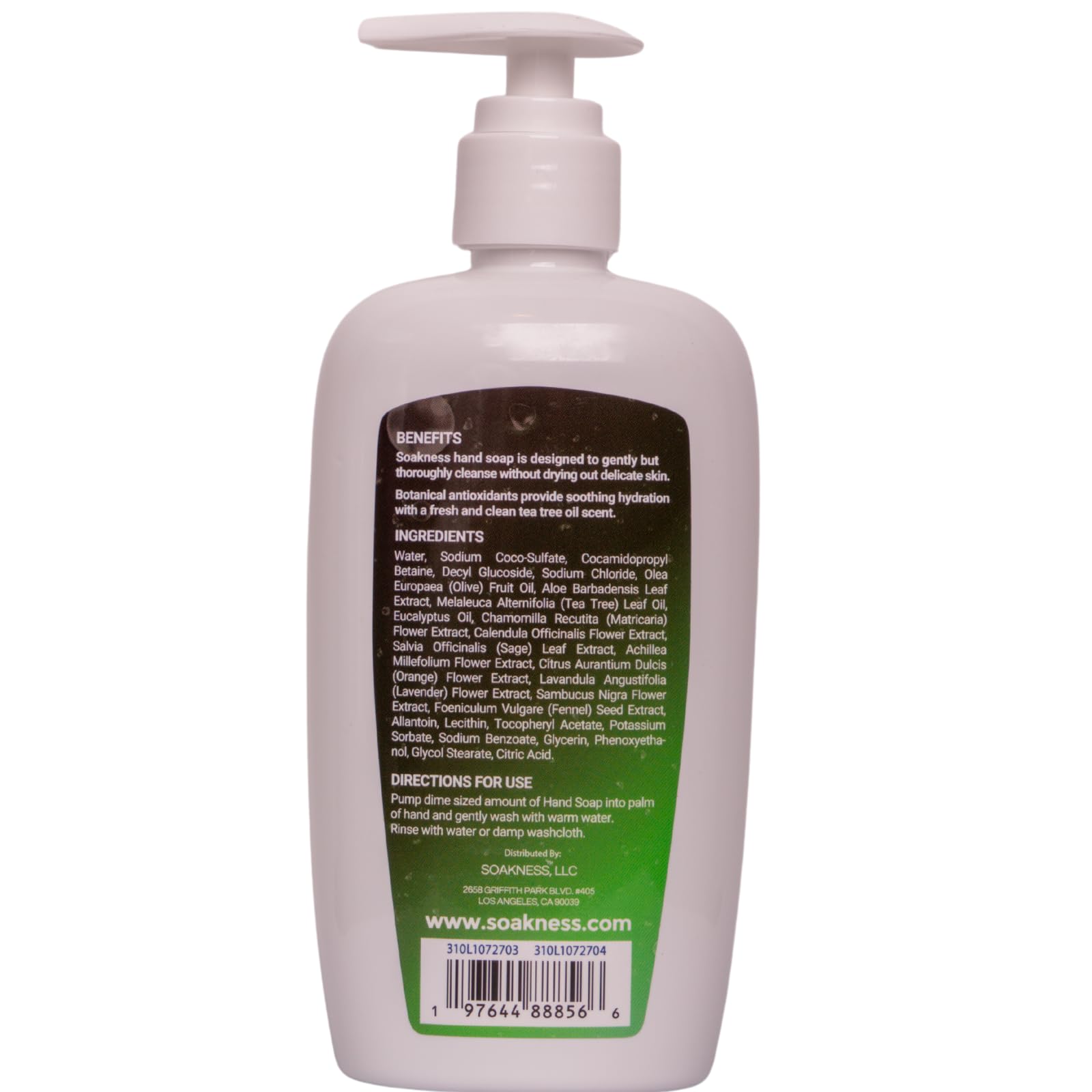 Soakness Tea Tree Hand Soap pump close-up highlighting easy dispensing