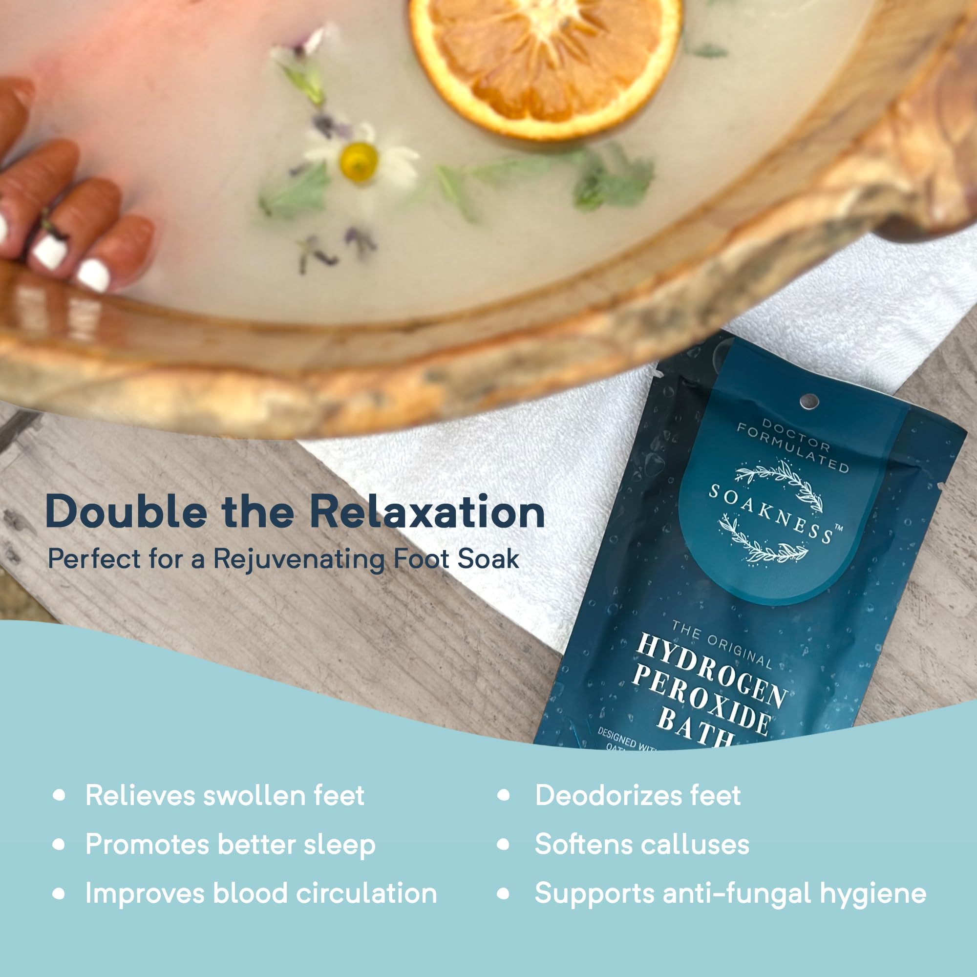 Soakness USA-made packaging highlights quality, safety, and doctor-formulated bath salts.