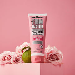 Soap and Glory pink fragrance with patchouli and rose benefit hint.