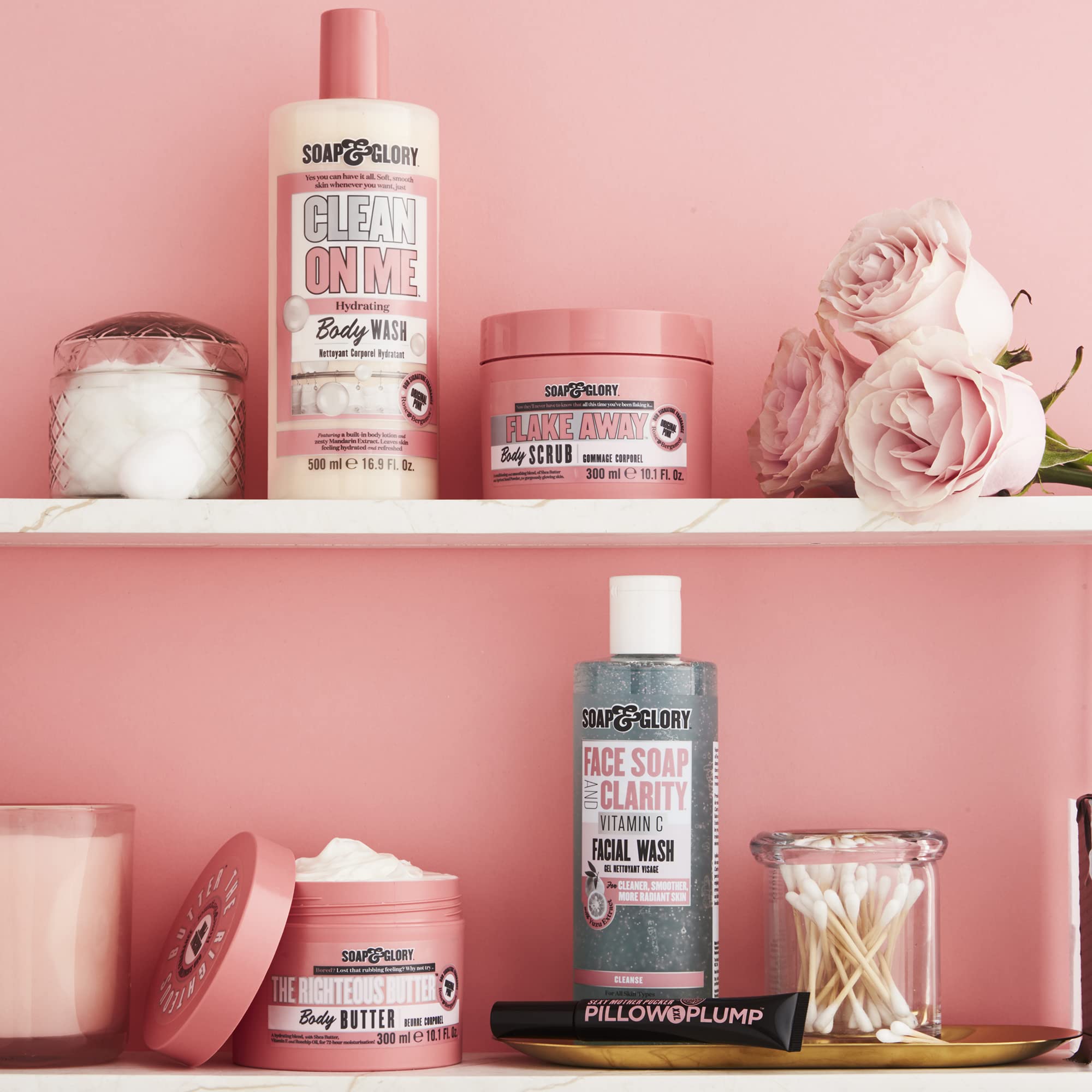 Soap & Glory packaging emphasizes an animal-free cleansing approach.