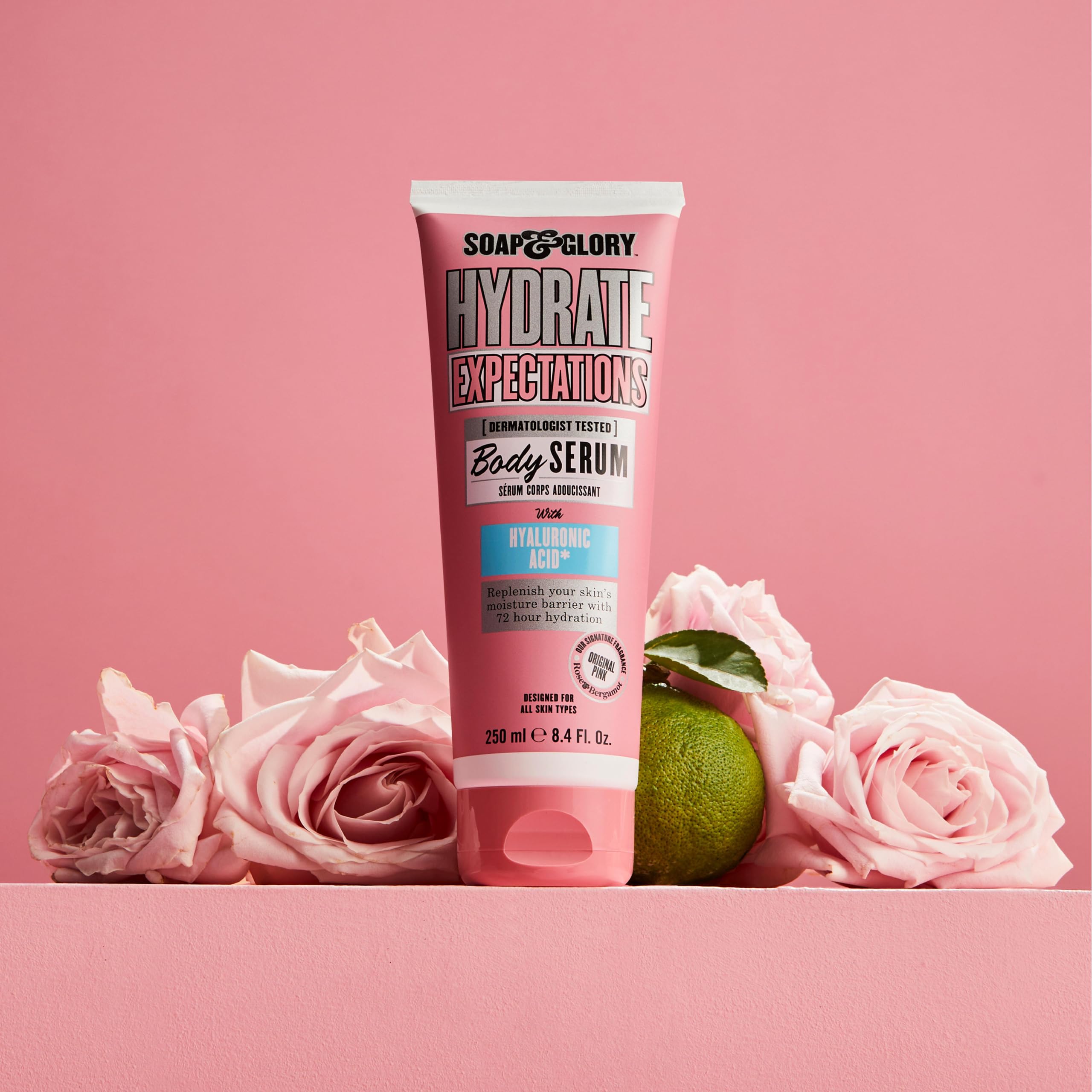 Soap & Glory Hydrate Expectations full packaging, vegan moisturizer for smooth skin.