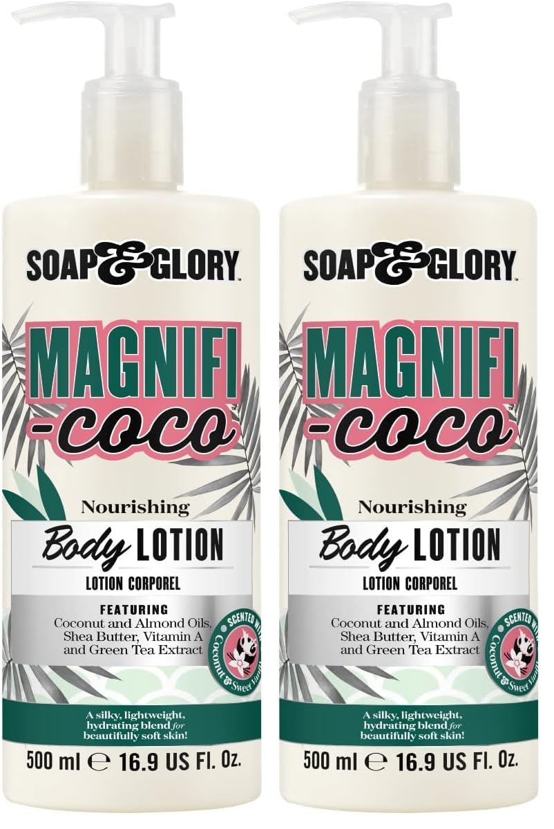 Soap & Glory Magnifi-Coco bottle front_showcasing coconut moisturizer for hydrated skin
