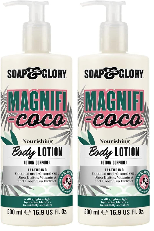 Soap & Glory Magnifi-Coco bottle front_showcasing coconut moisturizer for hydrated skin