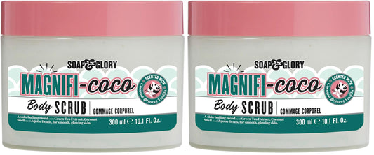 Soap and Glory Magnificoco coconut body scrub pack 2 front view for radiant skin