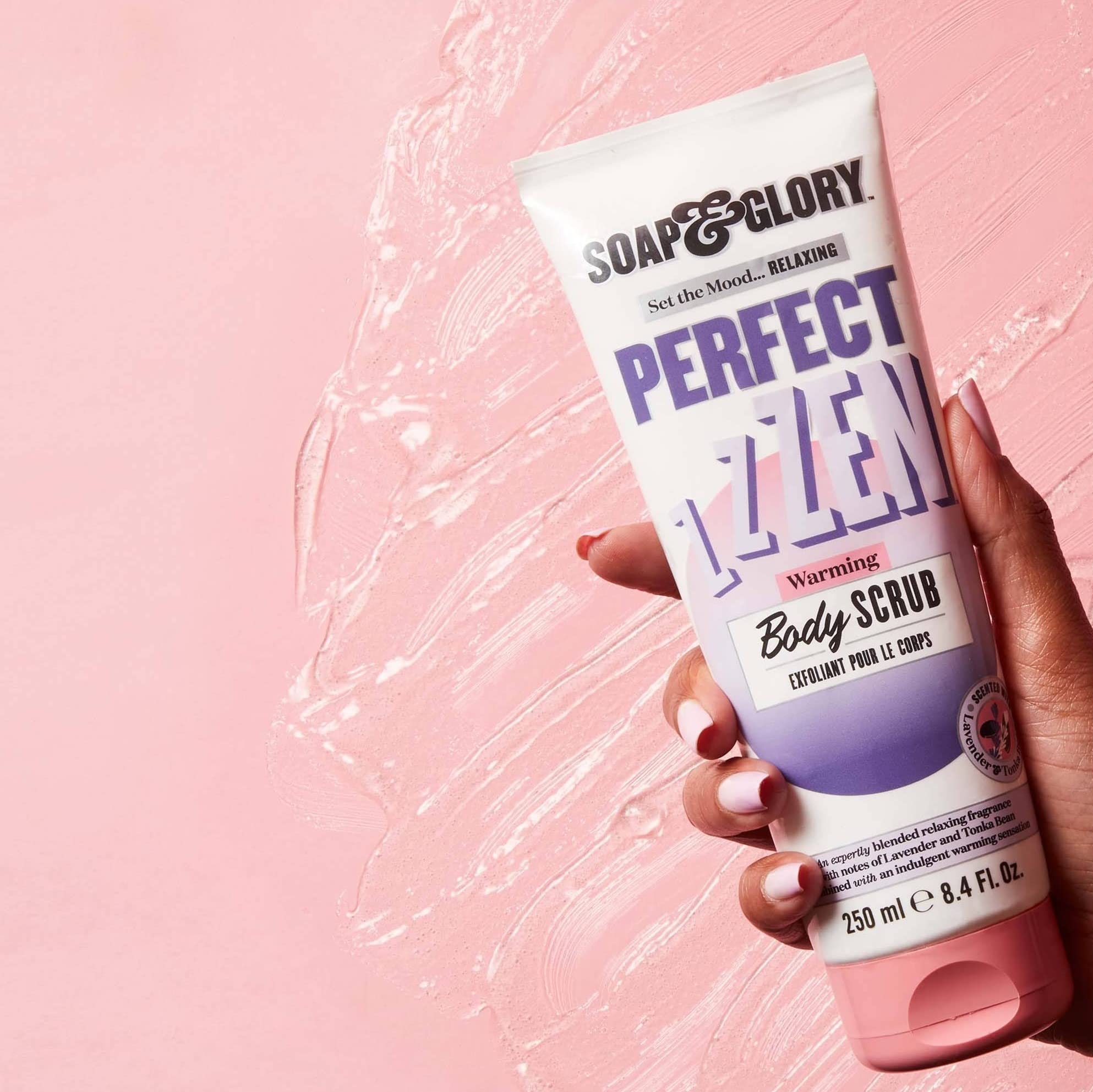 Lavandin and bergamot swirls from Perfect Zen scrub evoke calm aroma