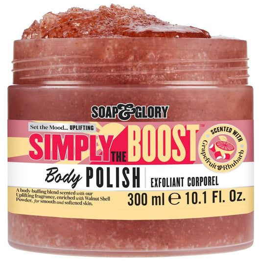 Close-up of Soap & Glory scrub grains for gentle exfoliation