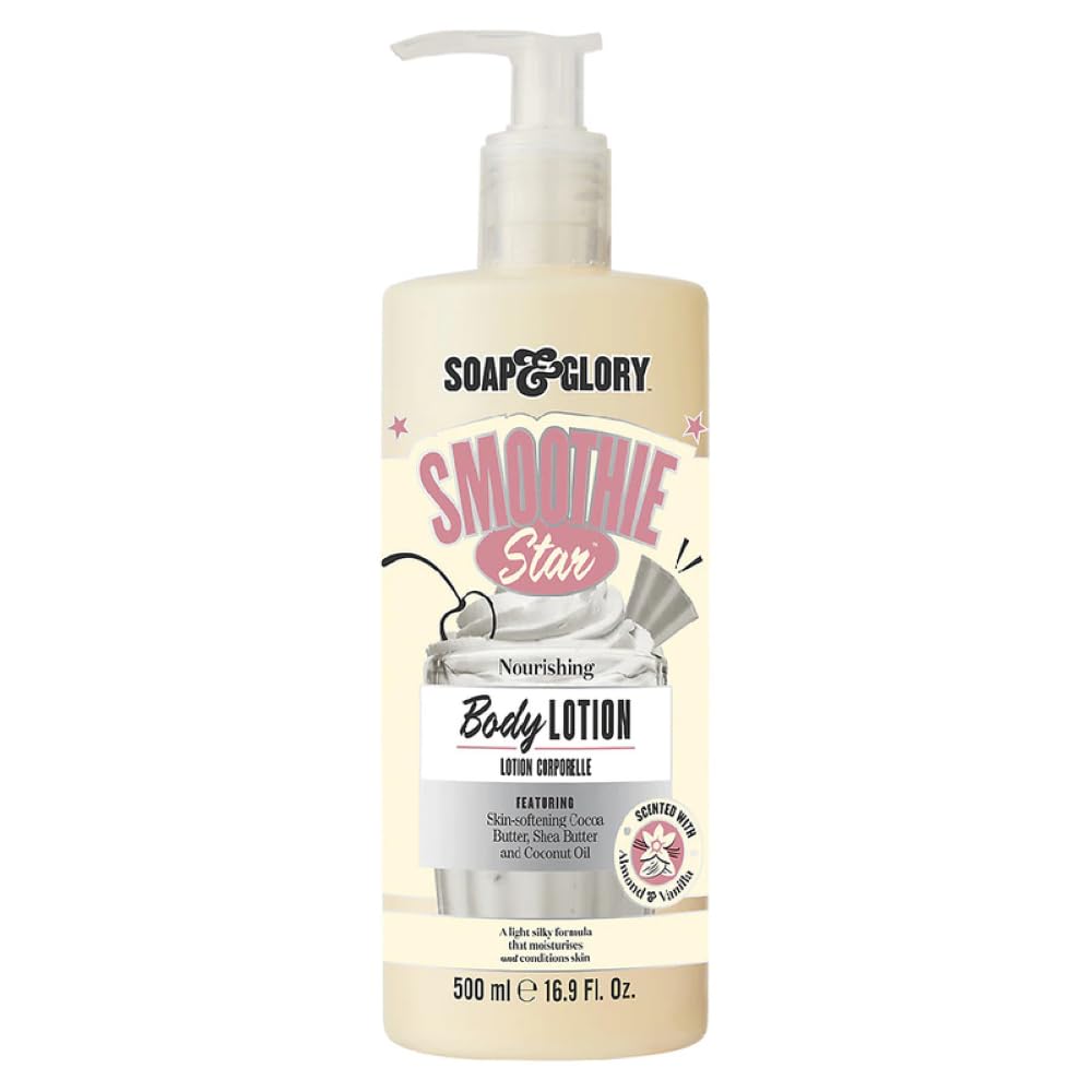 Soap & Glory Smoothie Star bottle for silky, non-greasy hydration.