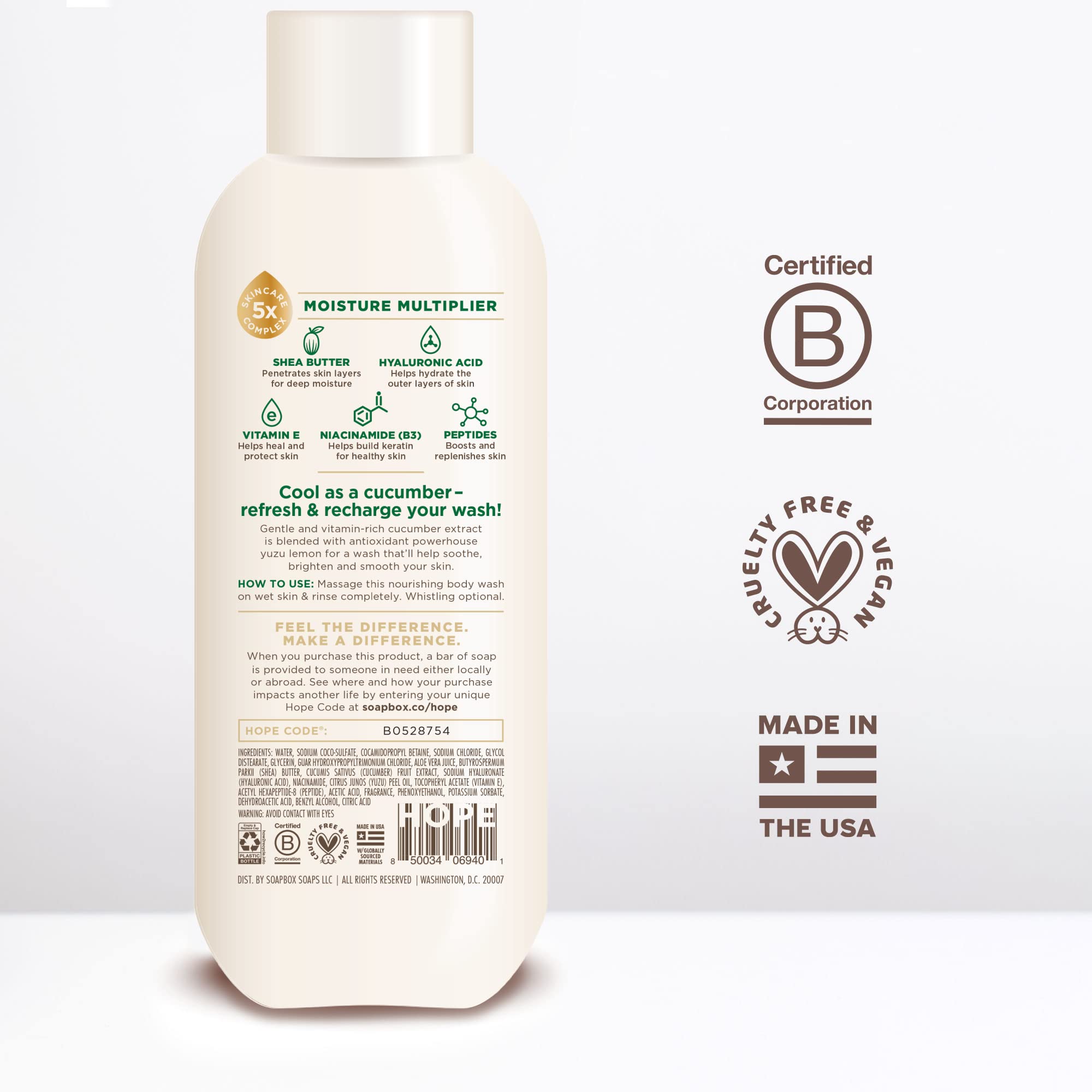 Soapbox cucumber-yuzu-lemon body wash creamy texture suggests moisture-rich shower experience