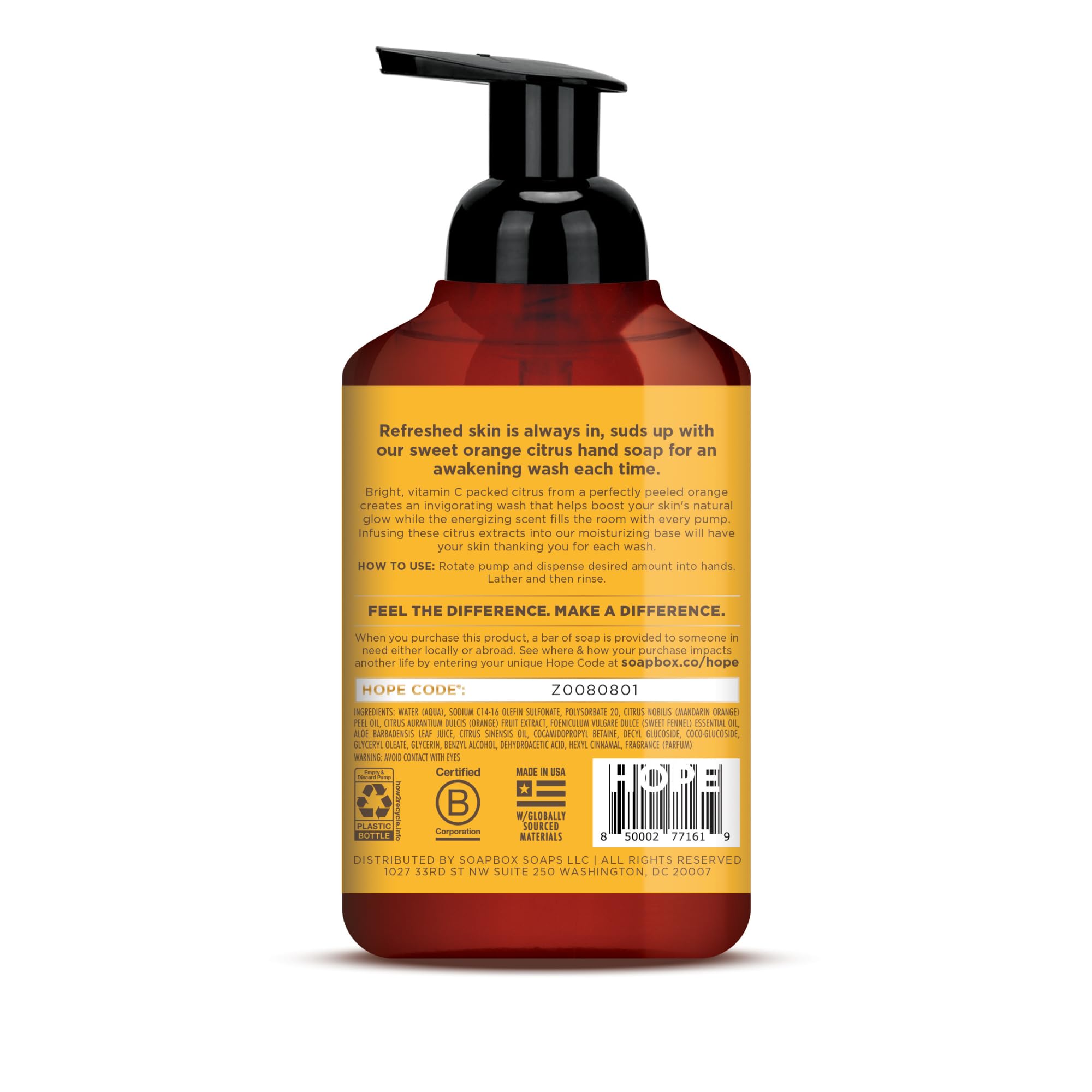 Soapbox foaming hand soap pump shows rich lather for easy use.
