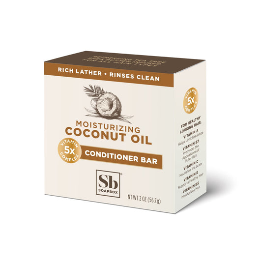 Soapbox conditioner bar with Moroccan argan oil detail, highlighting hydration