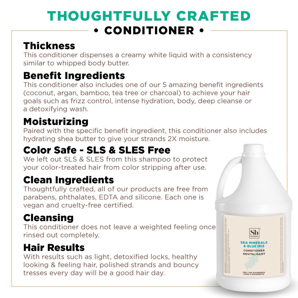 Soapbox conditioner label closeup shows natural ingredients and scent profile.