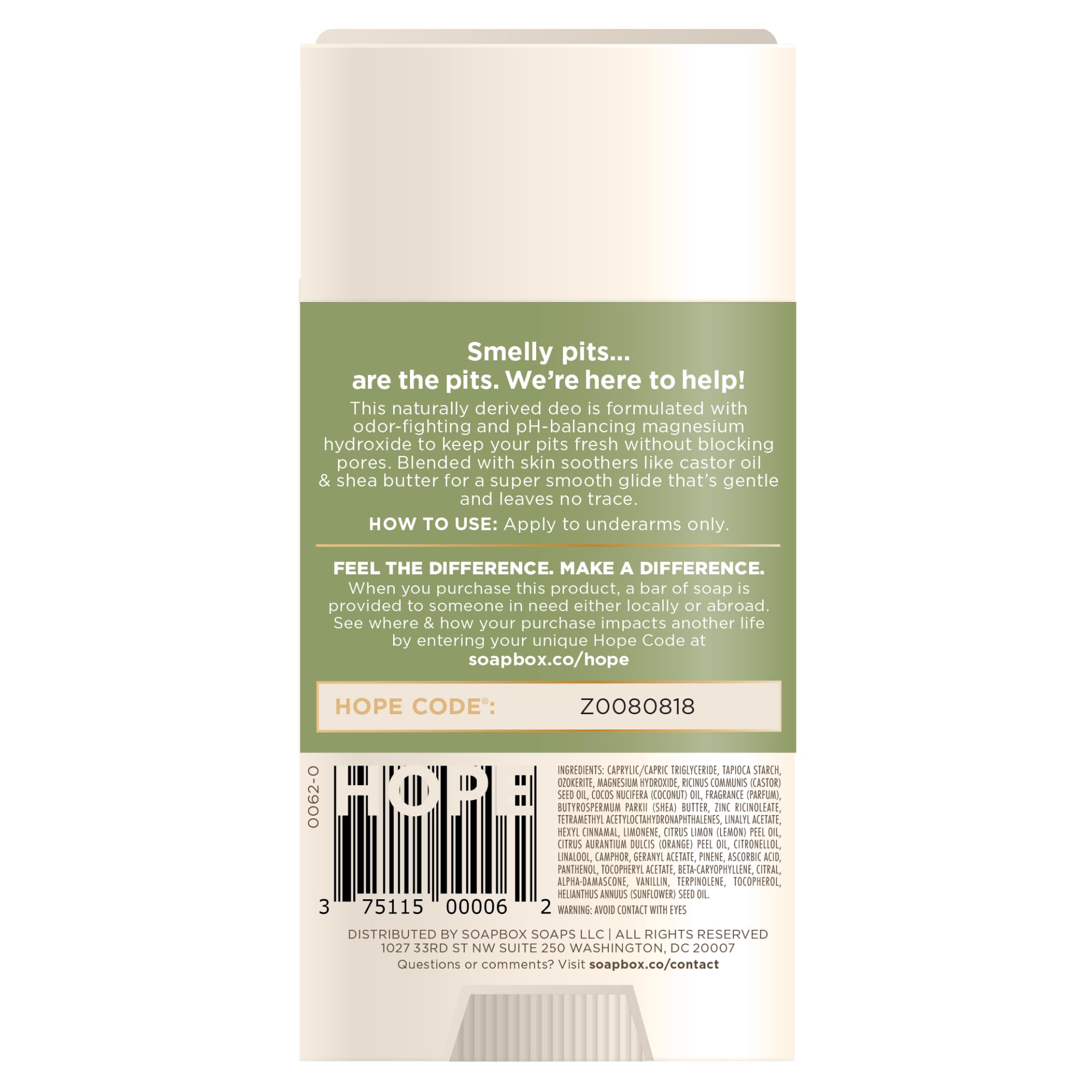 Soapbox USA-made, cruelty-free, vegan deodorant packaging