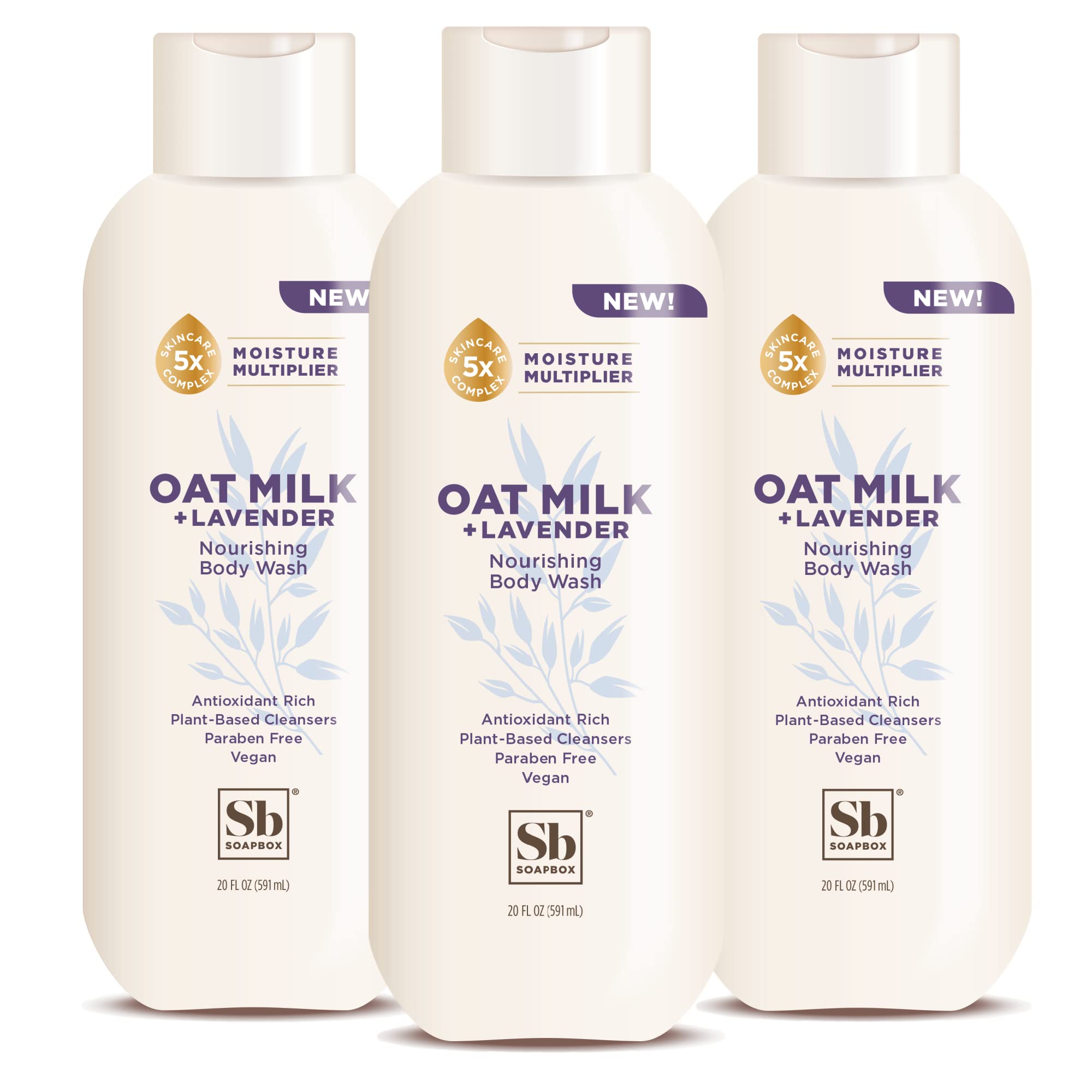 Soapbox Oat Milk Lavender body wash bottle with calming scent for gentle daily hydration