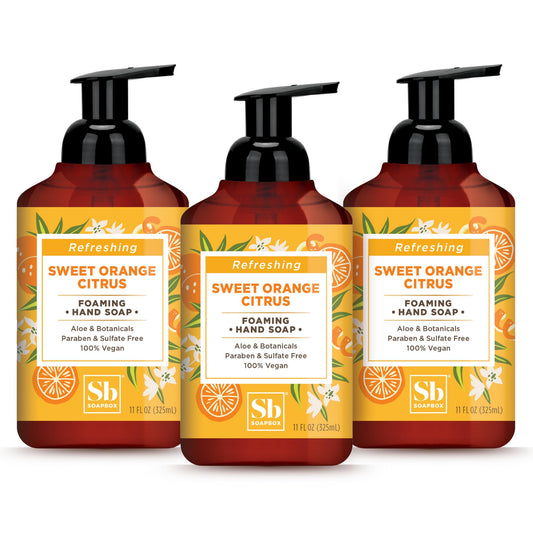 Soapbox orange zest fennel bottle promotes refreshing hand cleansing.