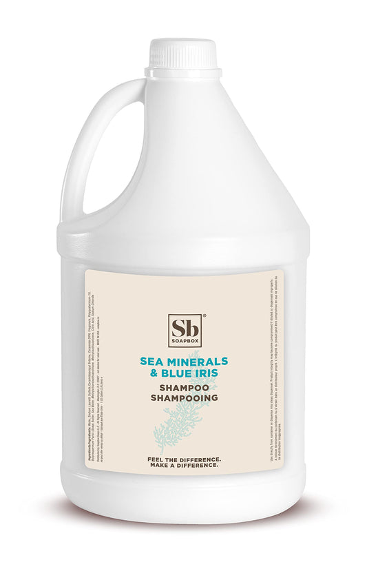 Soapbox Sea Minerals & Blue Iris shampoo bottle with ocean-inspired scent for daily cleansing