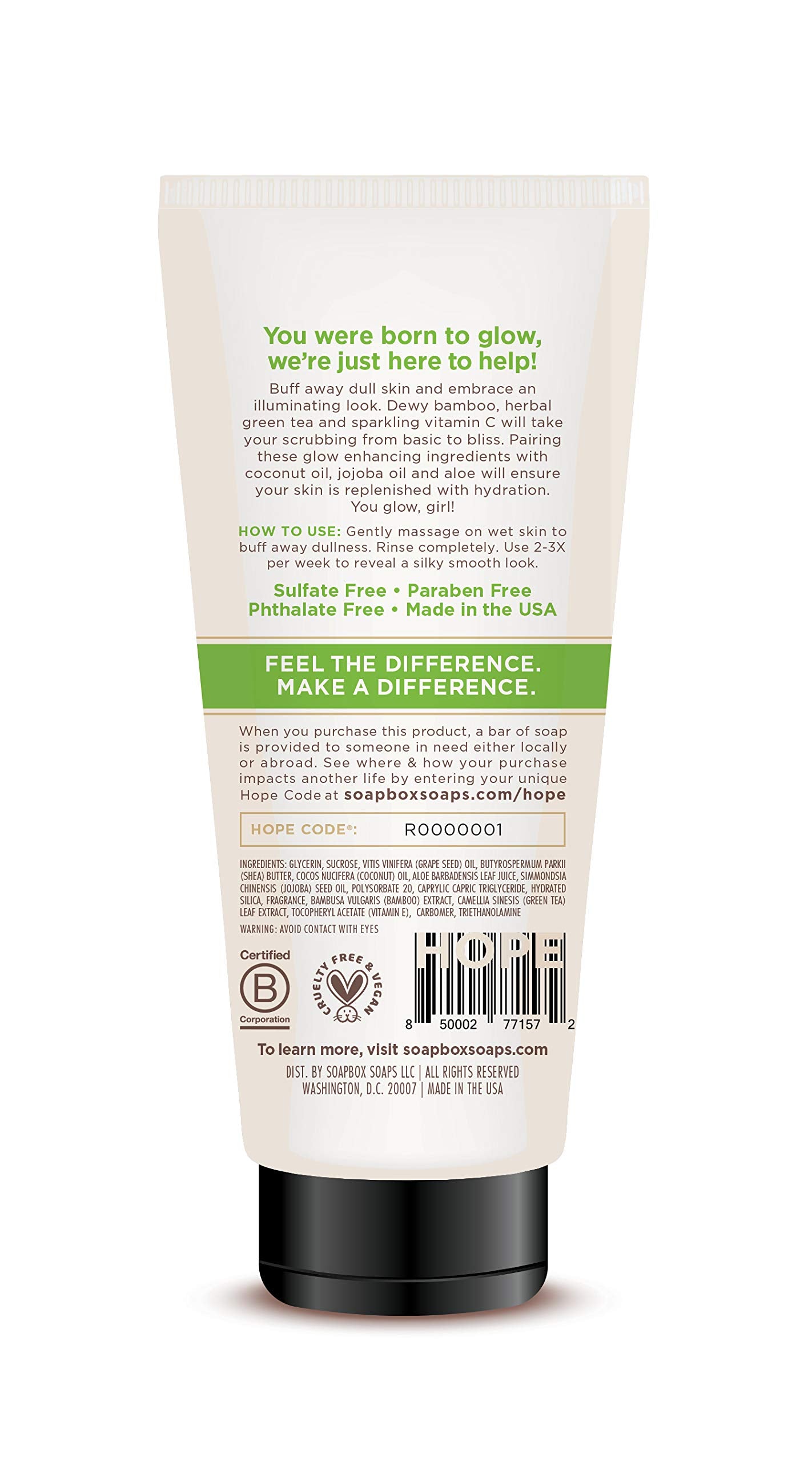 Soapbox sugar granules close-up highlighting gentle exfoliation.
