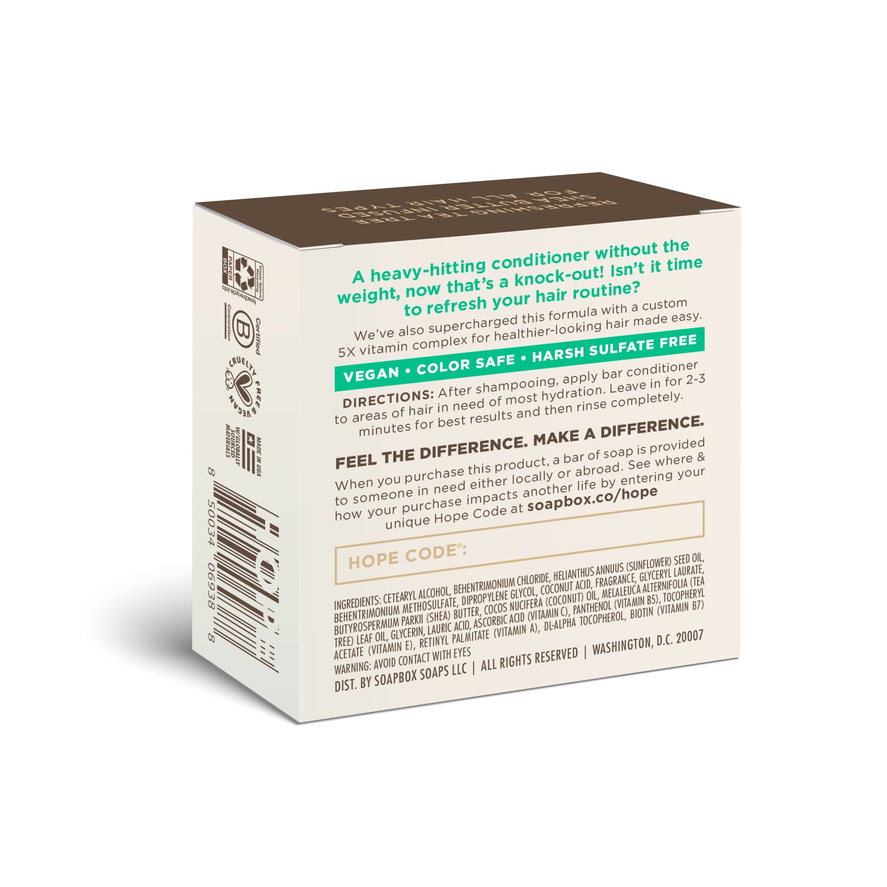 Soapbox Tea Tree Conditioner Bar used on wet hair for easy conditioning.