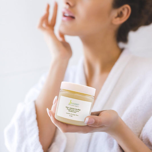 Soapeauty Cocoa Butter Raw jar, smooth texture for moisturizers.