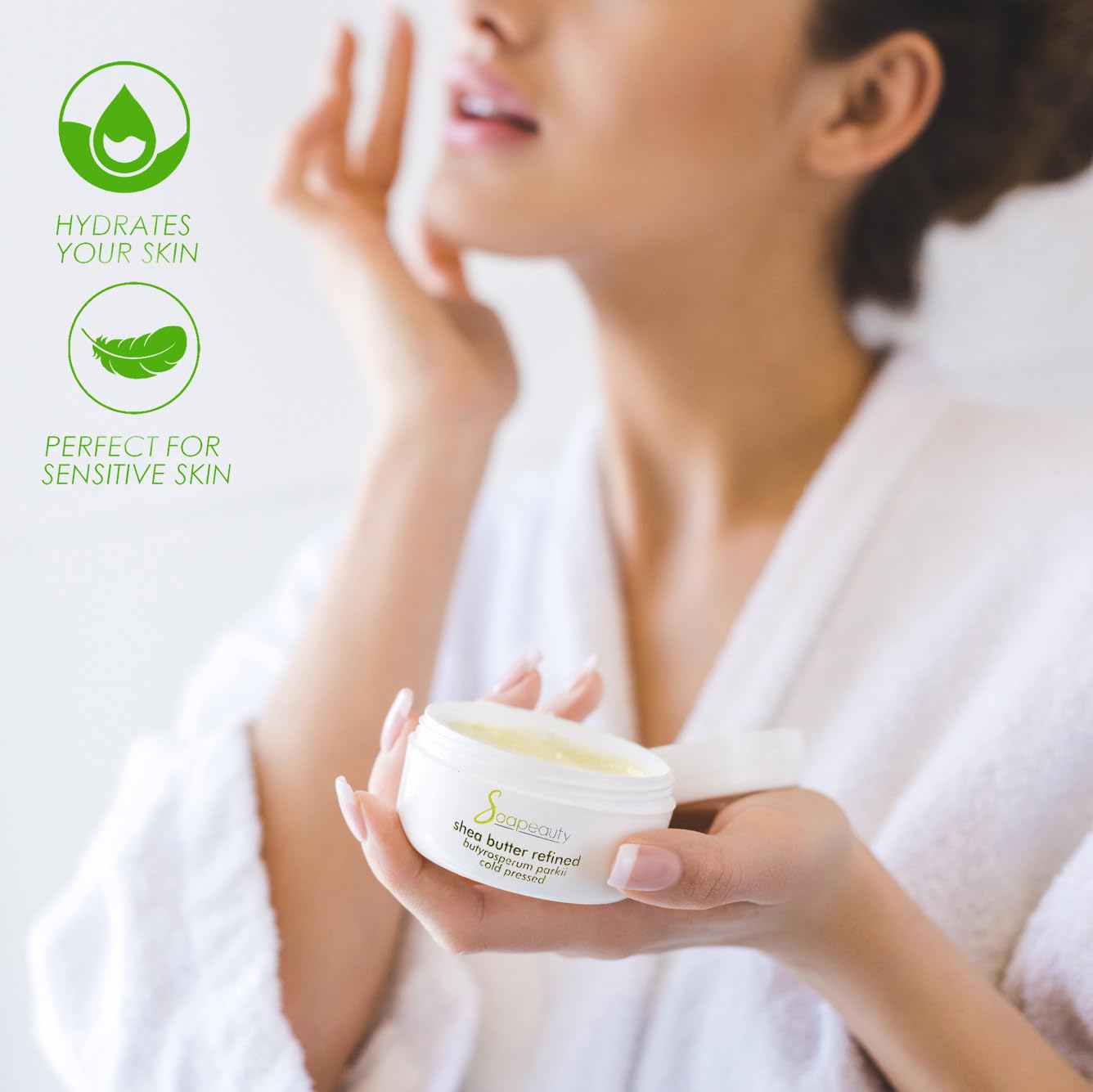 Soapeauty expeller-pressed shea butter texture ideal for cosmetics.