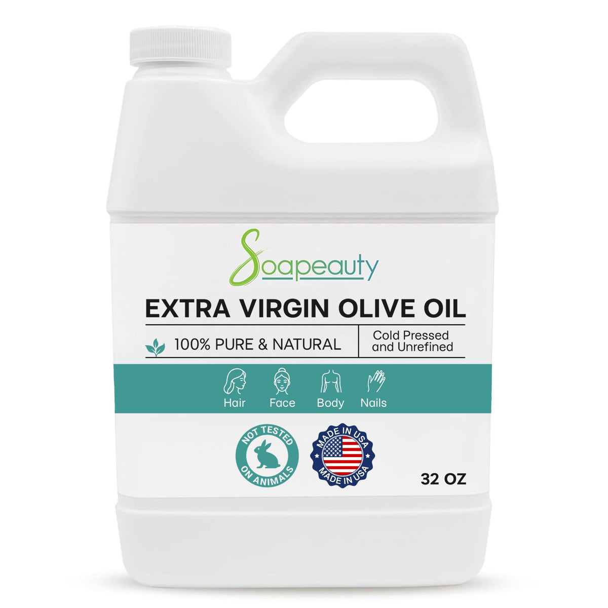 Soapeauty Extra Virgin Olive Oil bottle pour for smooth skin hydration.