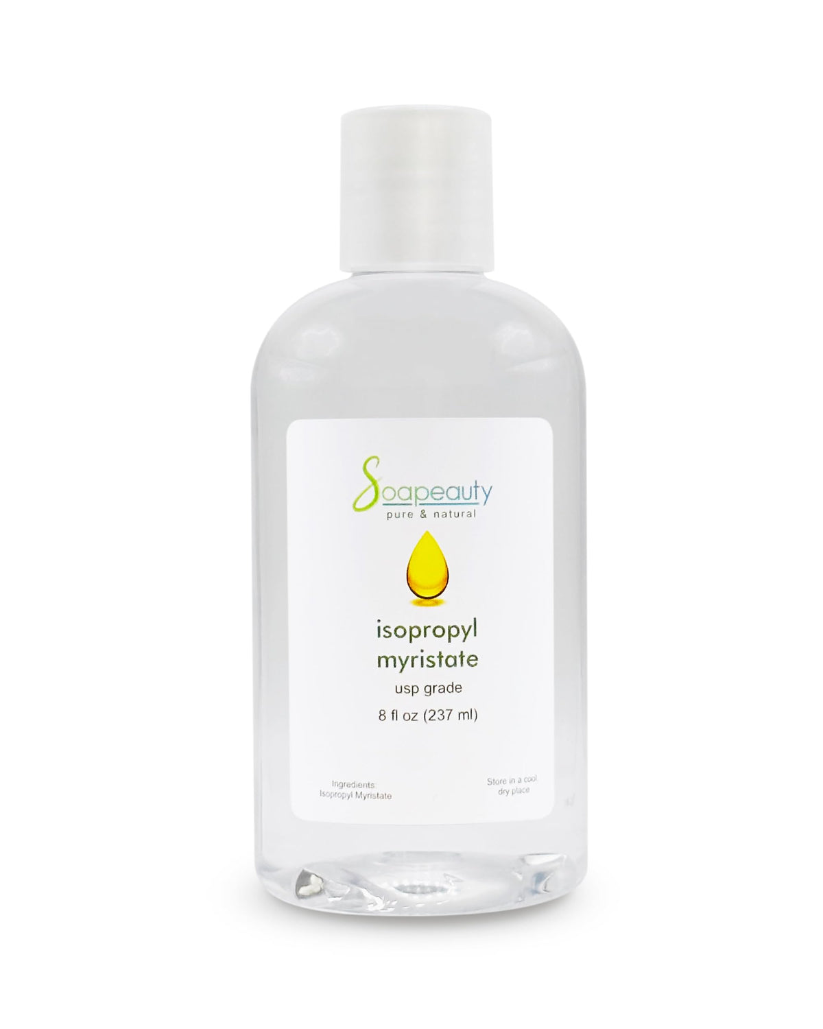 Soapeauty Isopropyl Myristate bottle 8oz showing silky texture for cosmetics