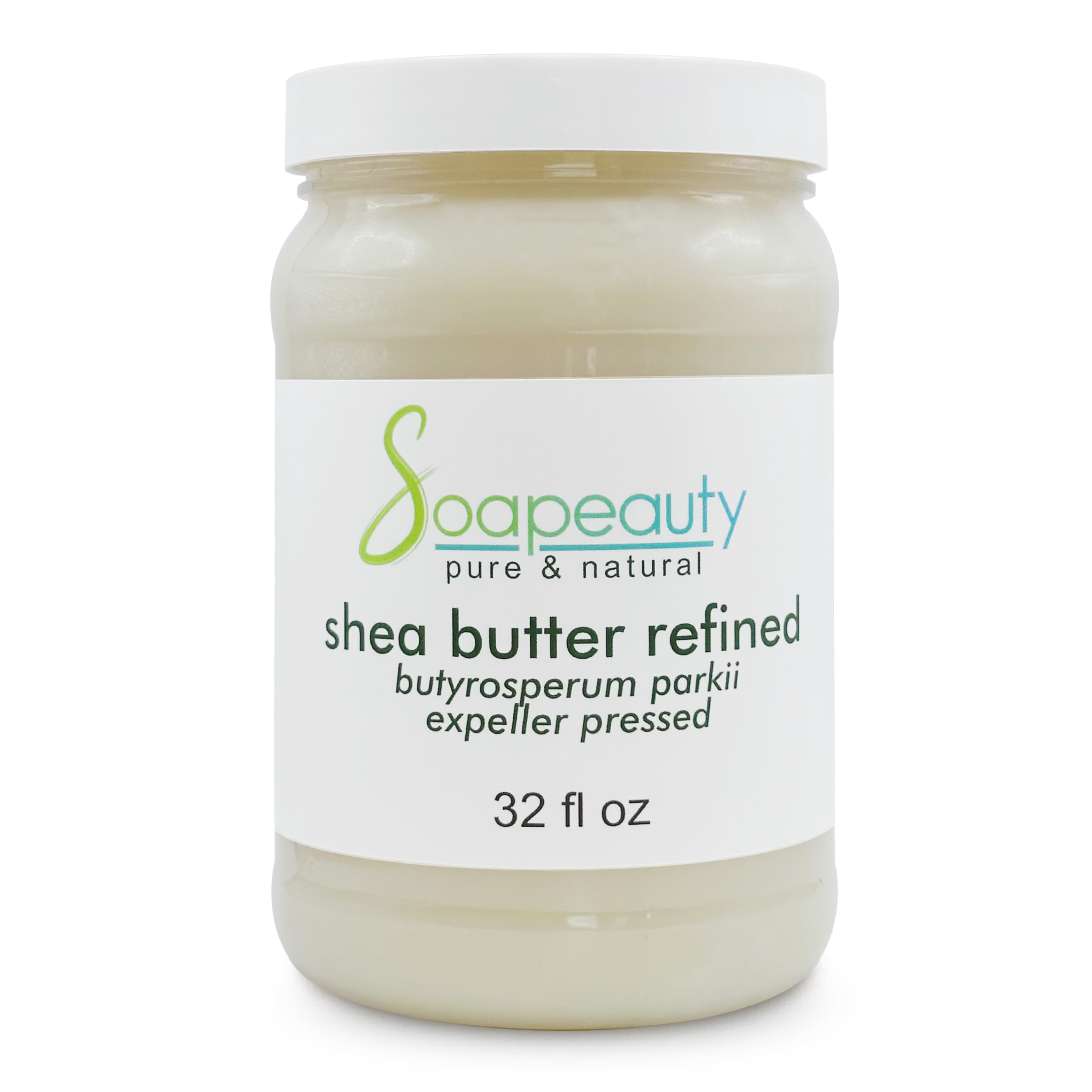 Soapeauty 32oz jar of refined shea butter for deep skin hydration.