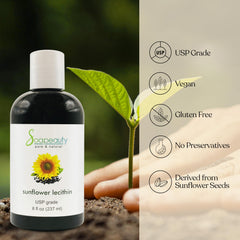Soapeauty Sunflower Lecithin Liquid Oil closeup reveals unrefined texture.