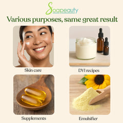 Soapeauty Sunflower Lecithin Liquid Oil ingredients panel emphasizes purity.