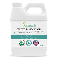 Soapeauty Sweet Almond Oil bottle on counter for everyday skin care.