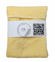 Soapie terry cloth soap holder in yellow, two-pack, ideal for shower and travel use.
